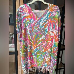 Lilly Pulitzer Avette coverup Kaftan tunic fringe scuba to cuba print colorful